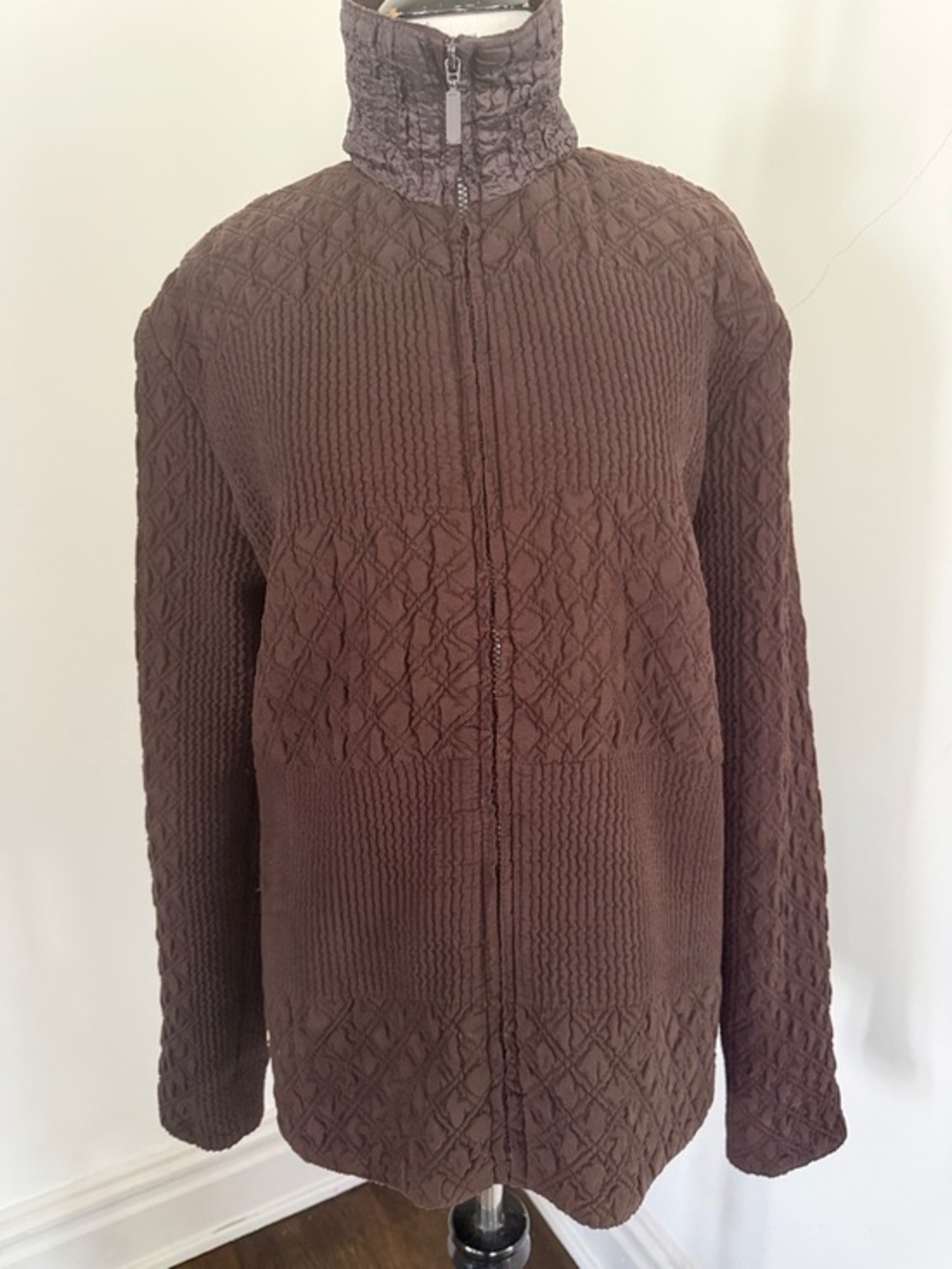 Chico’s Chocolate Brown Quilted Textured Full-Zip Jacket medium 8